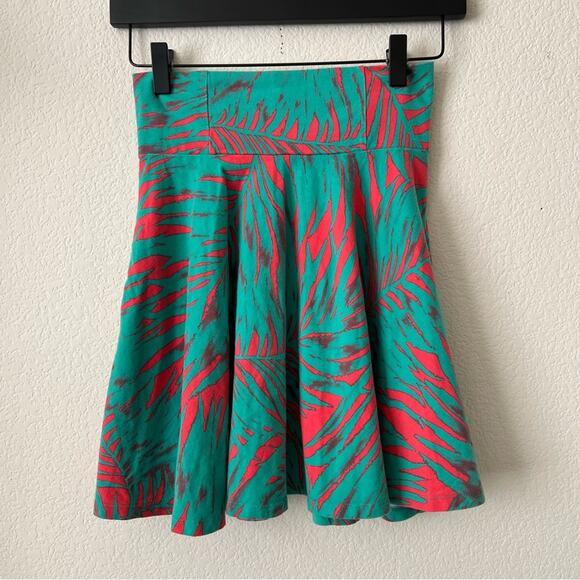 Vans Splash Skirt swing skater green pink palm leaf foliage print exposed zipper - Picture 1 of 7